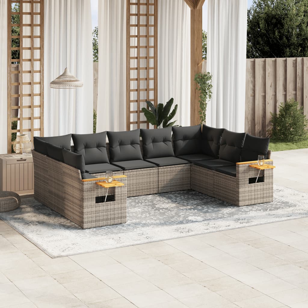 vidaXL 9-delige Loungeset met kussens poly rattan zwart