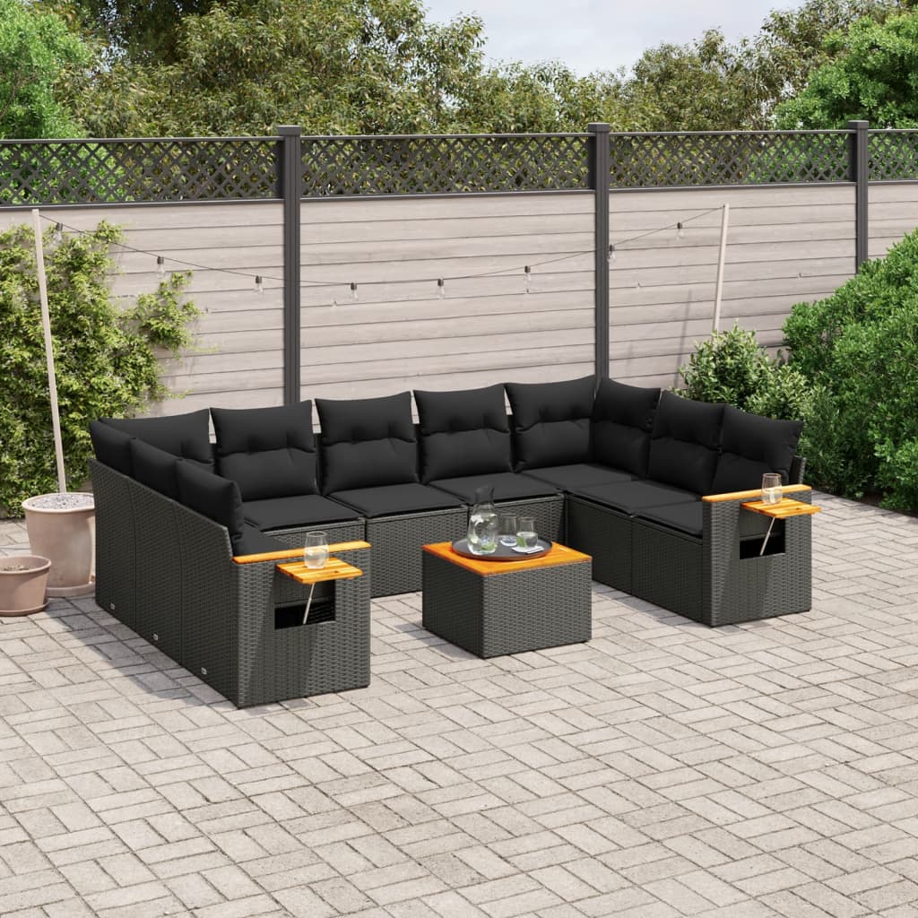 vidaXL 9-delige Loungeset met kussens poly rattan zwart