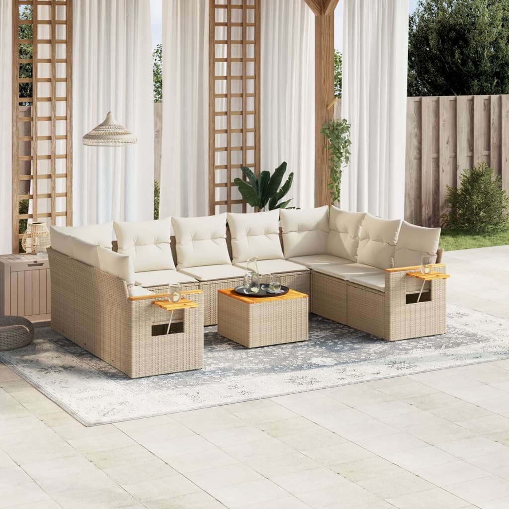 vidaXL 9-delige Loungeset met kussens poly rattan zwart