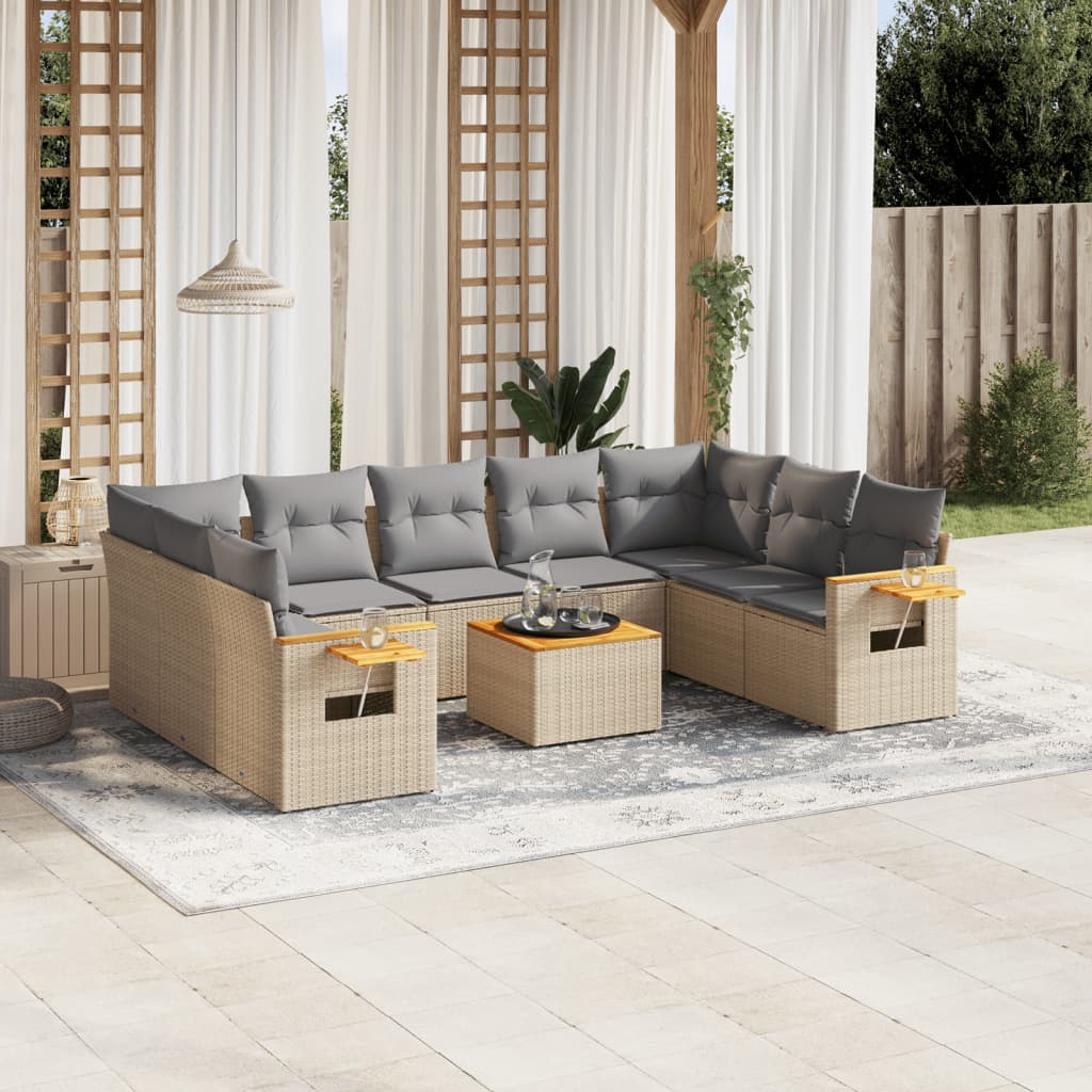 vidaXL 9-delige Loungeset met kussens poly rattan zwart