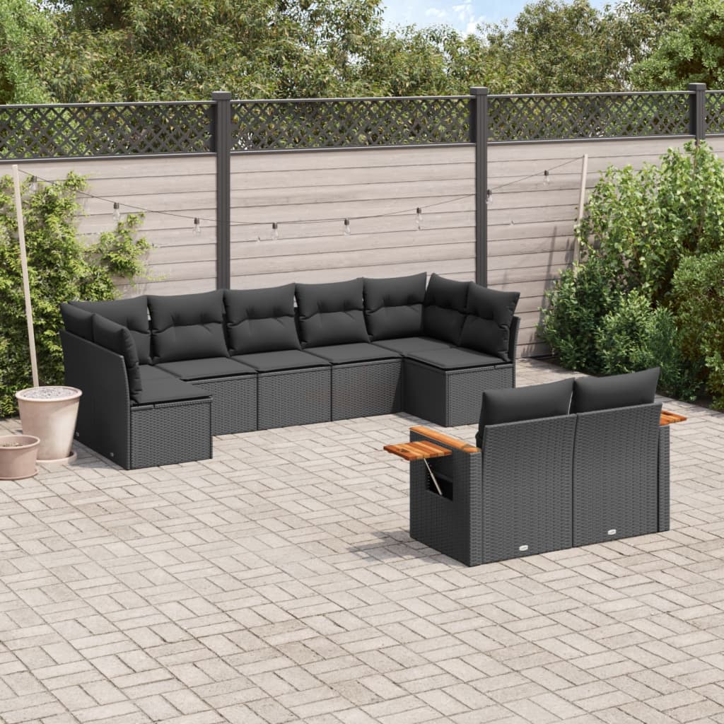 vidaXL 9-piece Loungeset with cushions poly rattan black