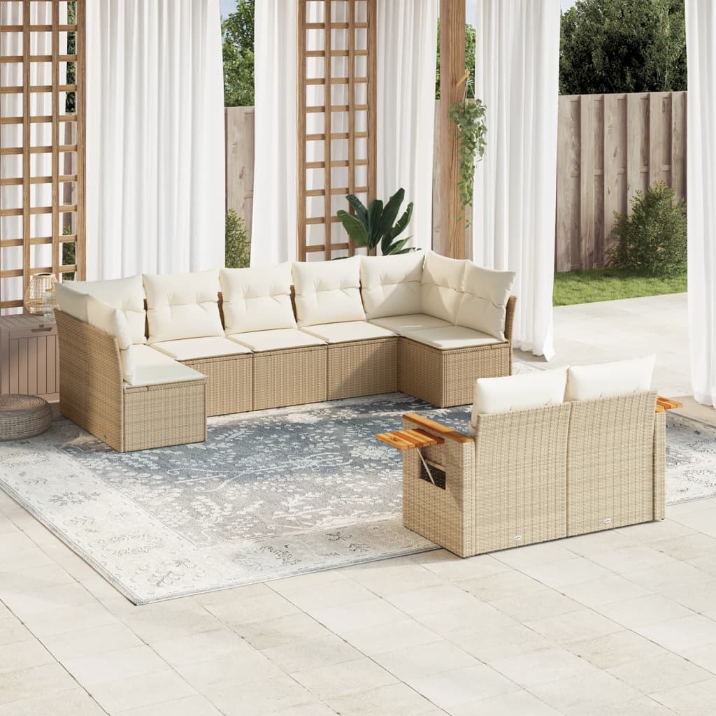 vidaXL 9-piece Loungeset with cushions poly rattan black