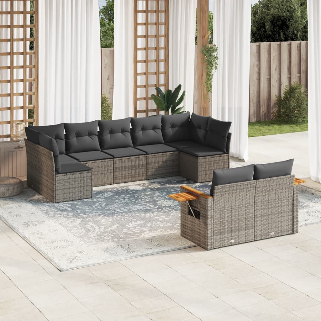 vidaXL 9-piece Loungeset with cushions poly rattan black