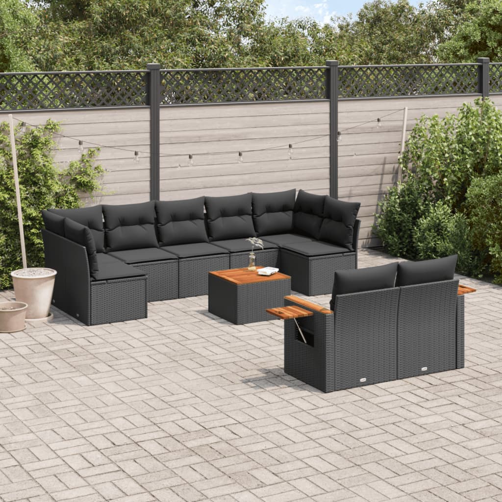 vidaXL 9-piece Loungeset with cushions poly rattan black