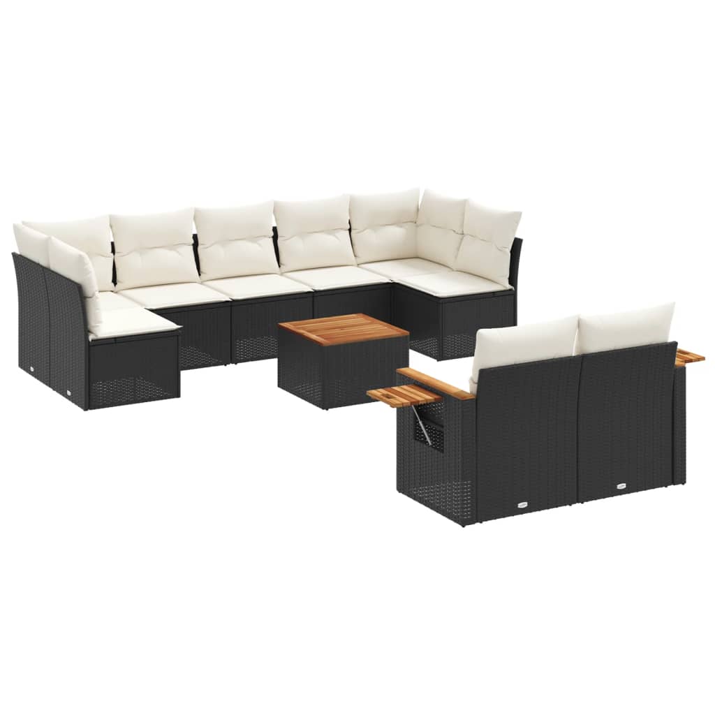 vidaXL 9-piece Loungeset with cushions poly rattan black