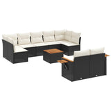 vidaXL 9-piece Loungeset with cushions poly rattan black
