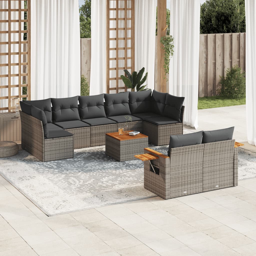 vidaXL 9-piece Loungeset with cushions poly rattan black
