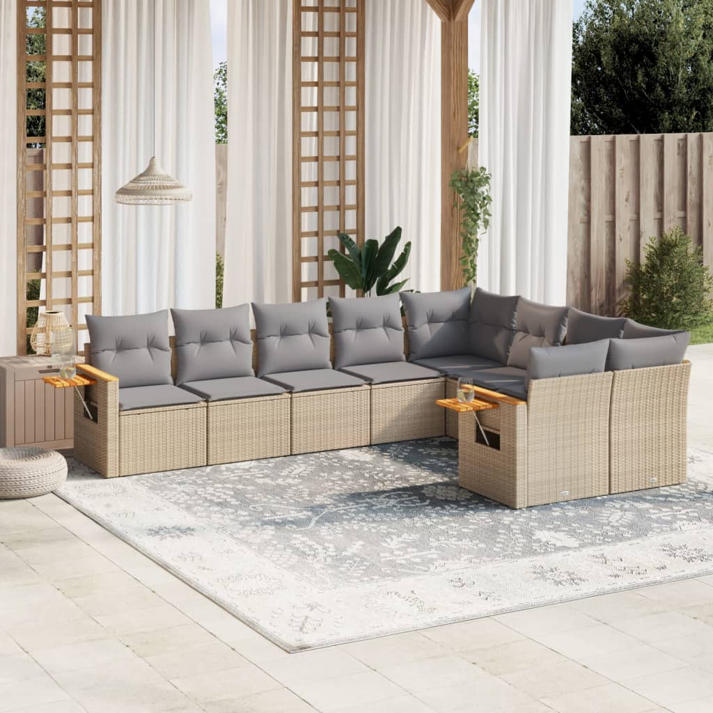 vidaXL 9-delige Loungeset met kussens poly rattan zwart