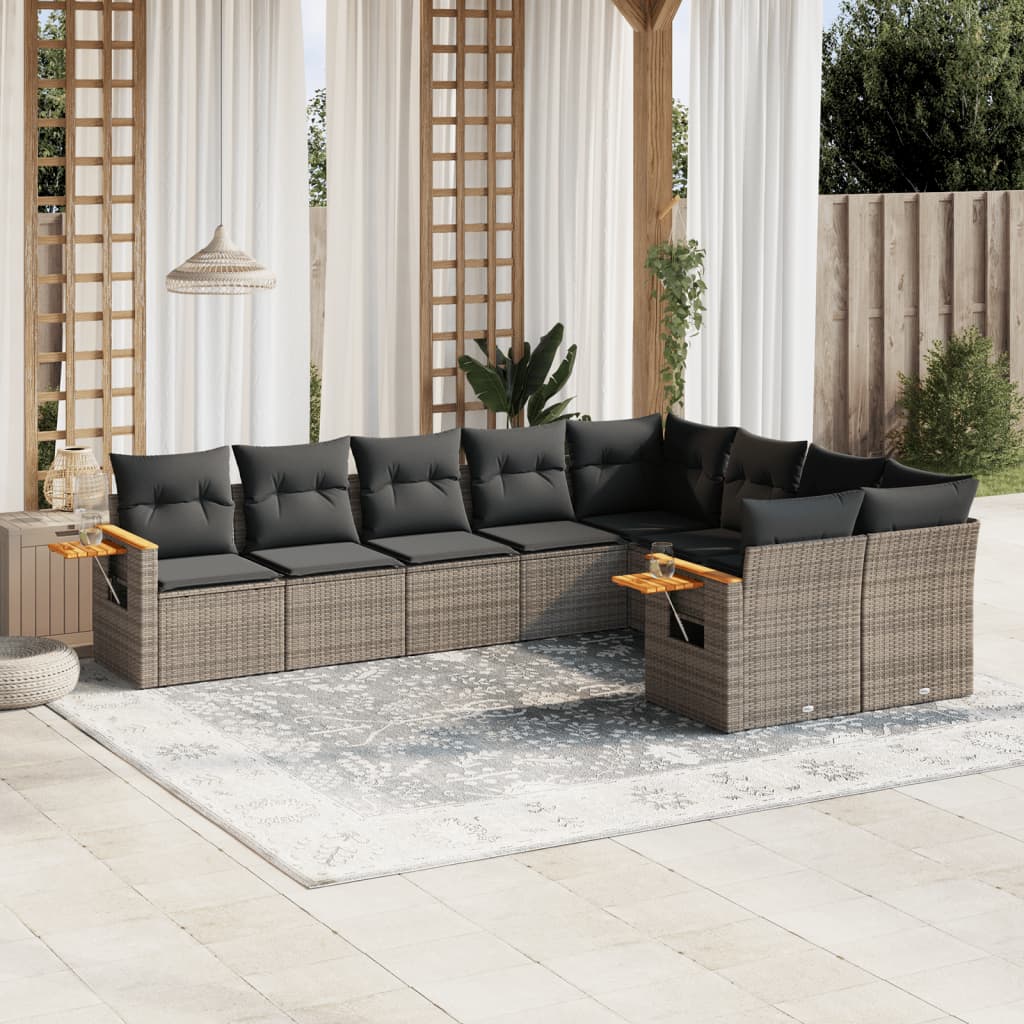 vidaXL 9-delige Loungeset met kussens poly rattan zwart
