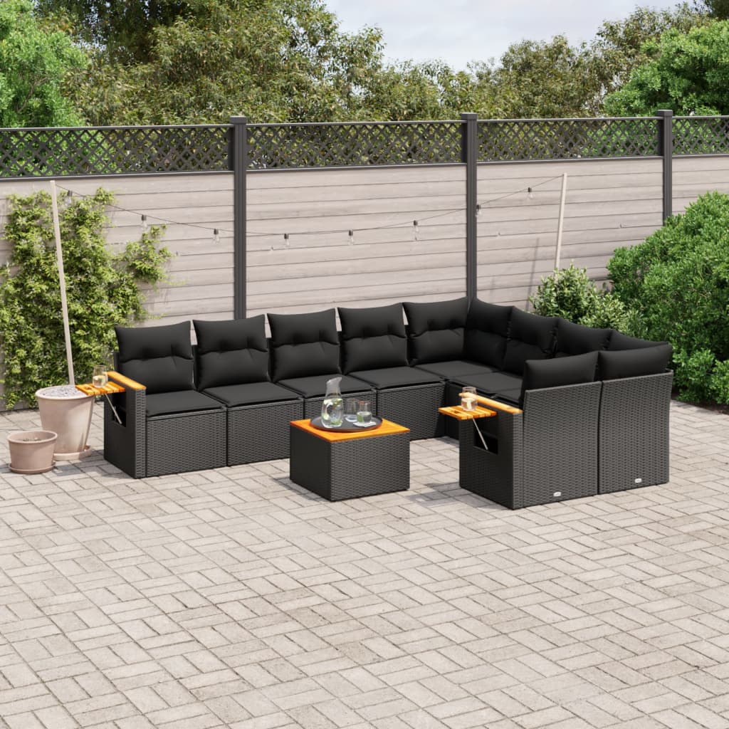 vidaXL 9-delige Loungeset met kussens poly rattan zwart