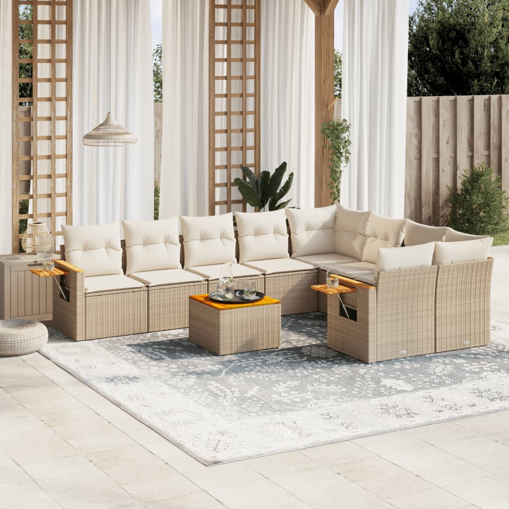 vidaXL 9-delige Loungeset met kussens poly rattan zwart