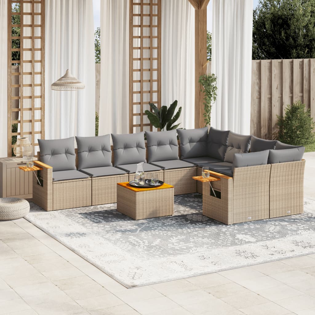 vidaXL 9-delige Loungeset met kussens poly rattan zwart