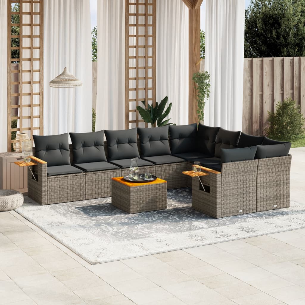 vidaXL 9-delige Loungeset met kussens poly rattan zwart