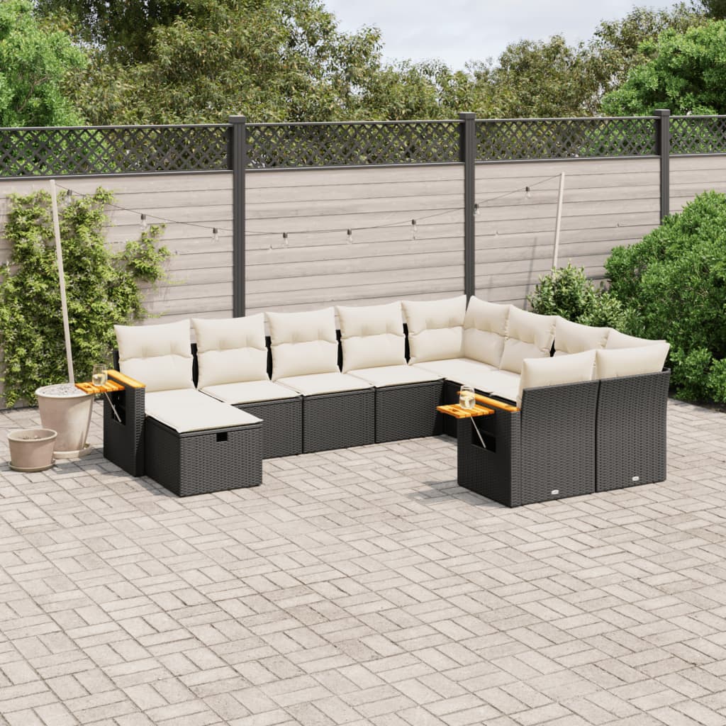 vidaXL 10-Piece Lounge Set with Cushions Poly Rattan Black