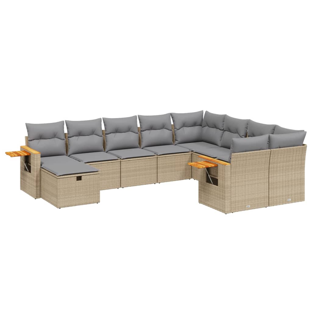 vidaXL 10-Piece Lounge Set with Cushions Poly Rattan Black