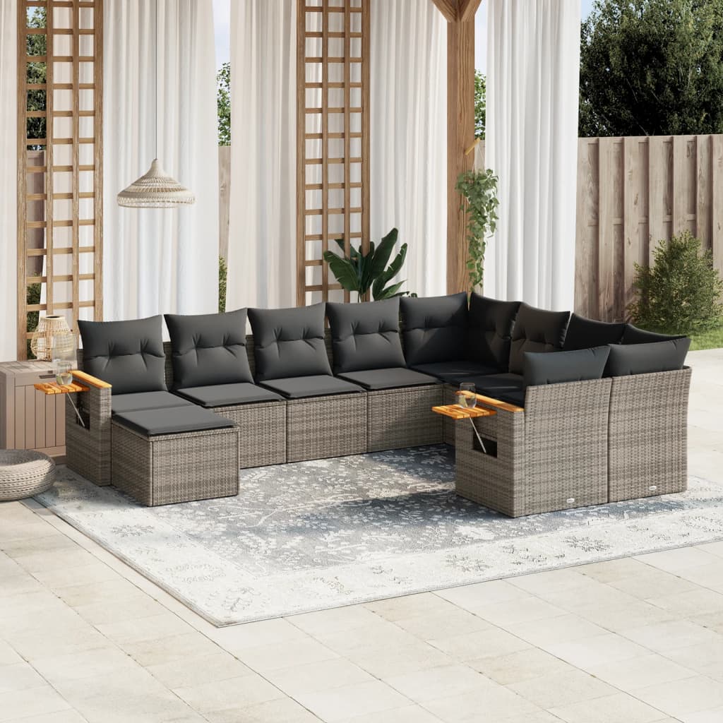 vidaXL 10-Piece Lounge Set with Cushions Poly Rattan Black