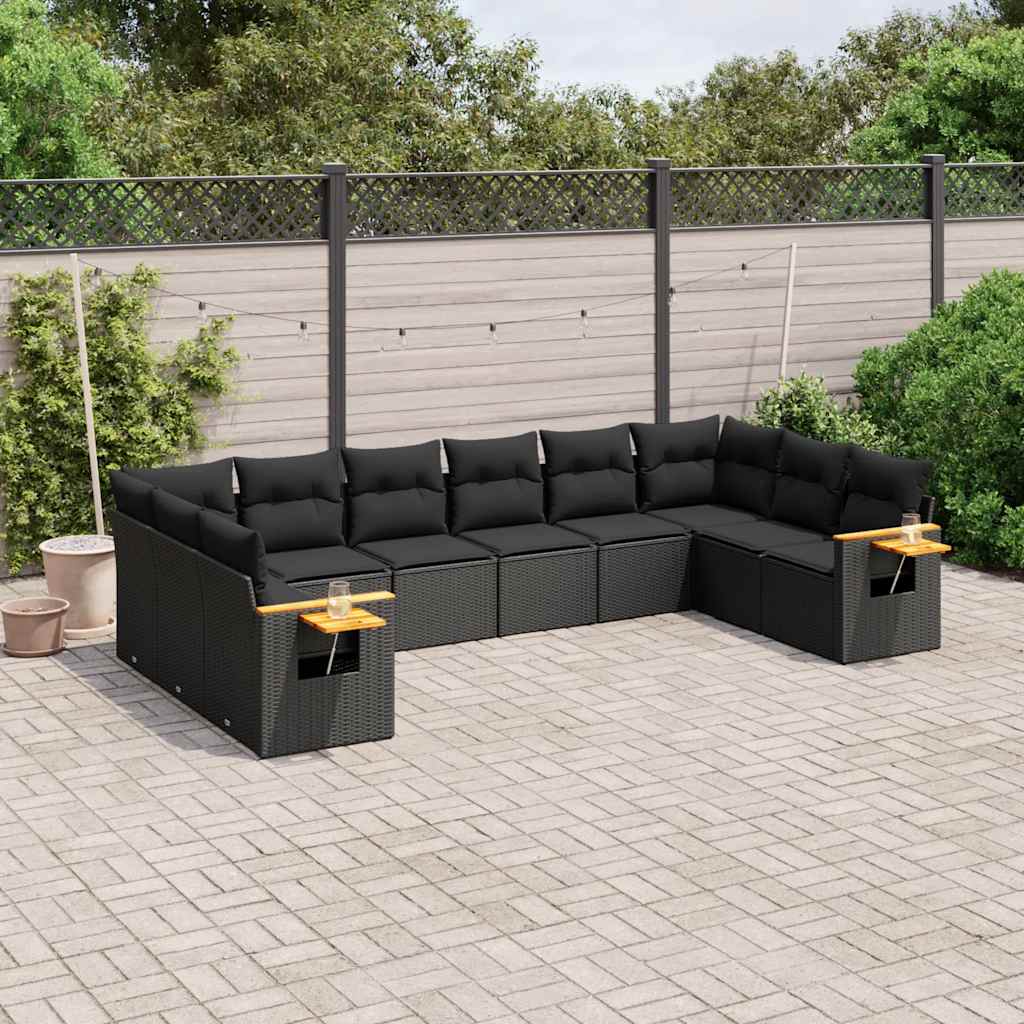 vidaXL 10-piece Lounge Set with Cushions Poly Rattan Black
