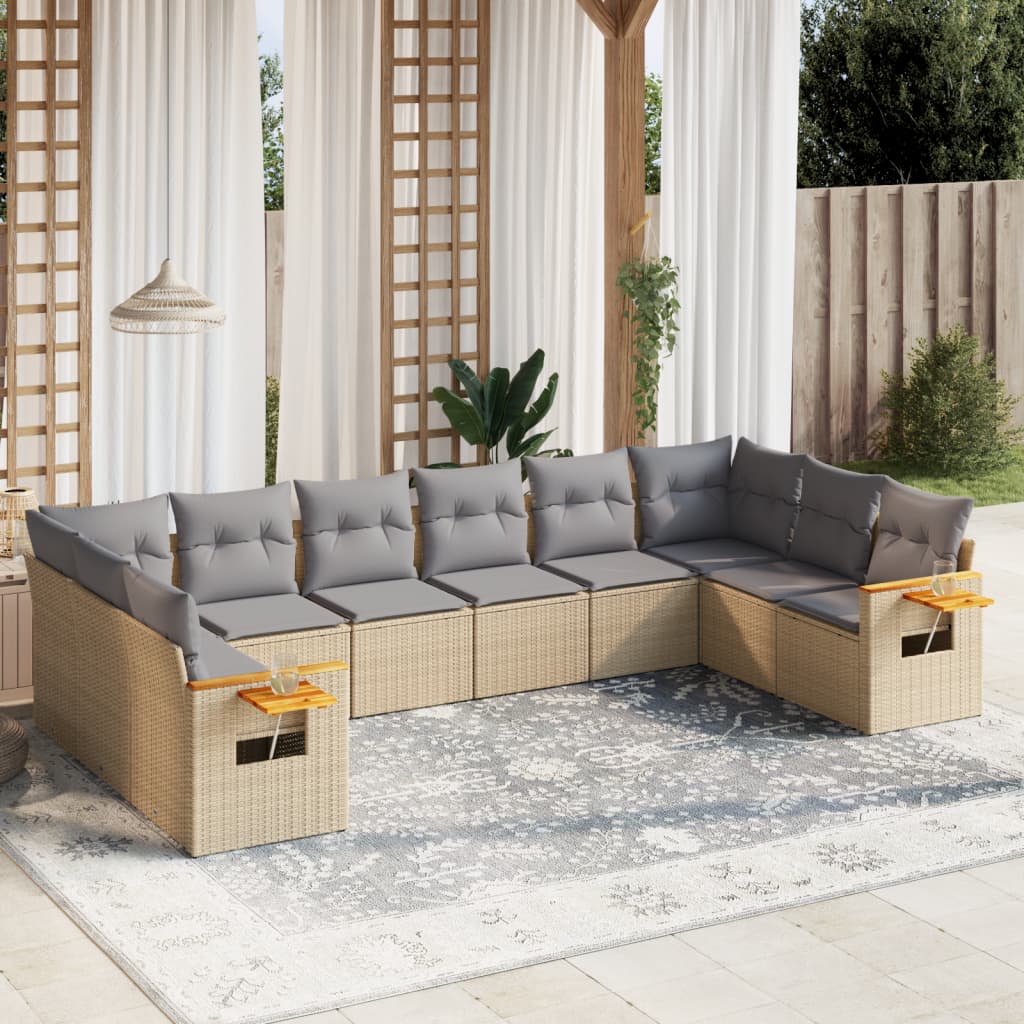 vidaXL 10-piece Lounge Set with Cushions Poly Rattan Black