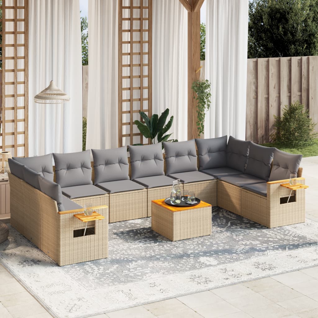 vidaXL 10-piece Lounge Set with Cushions Poly Rattan Black