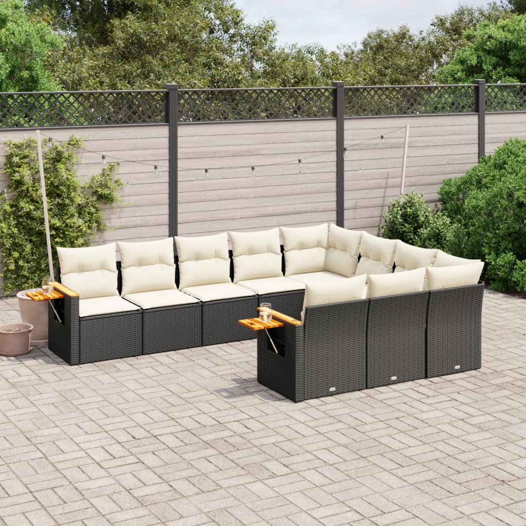 vidaXL 10-Piece Lounge Set with Cushions Poly Rattan Black
