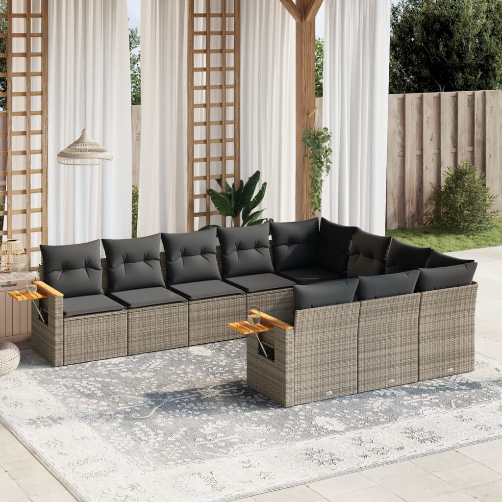 vidaXL 10-Piece Lounge Set with Cushions Poly Rattan Black