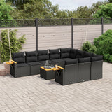 vidaXL 10-Piece Lounge Set with Cushions Poly Rattan Black