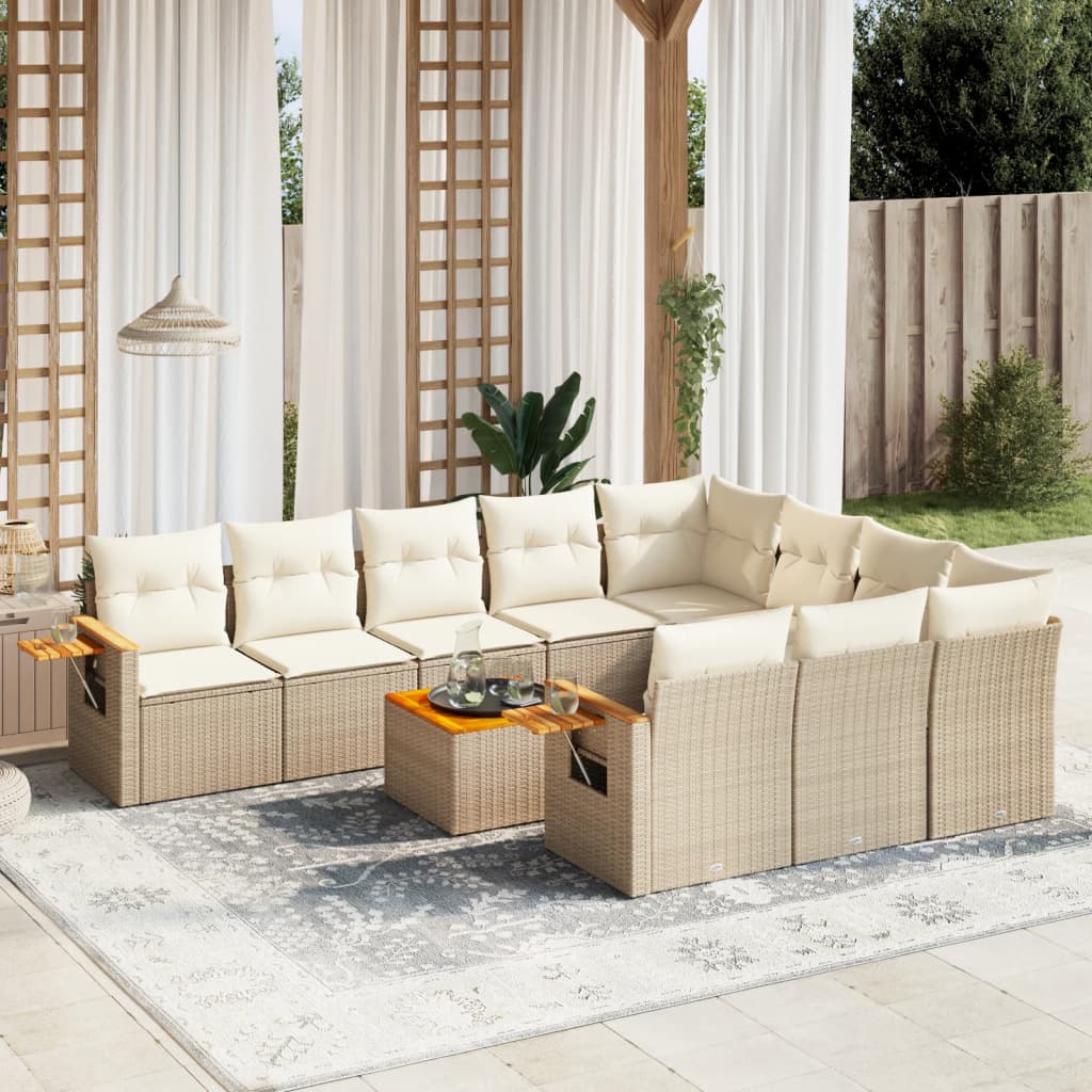 vidaXL 10-Piece Lounge Set with Cushions Poly Rattan Black