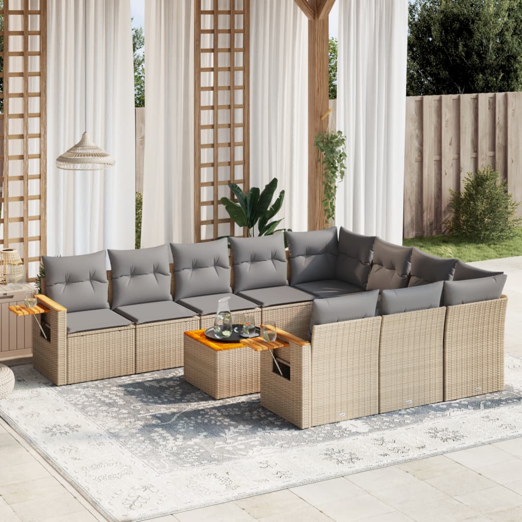 vidaXL 10-Piece Lounge Set with Cushions Poly Rattan Black