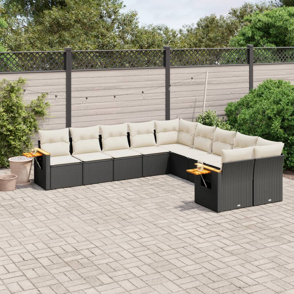 vidaXL 10-piece Lounge Set with Cushions Poly Rattan Black