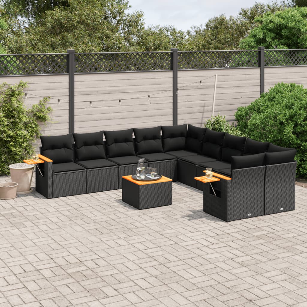 vidaXL 10-piece Lounge Set with Cushions Poly Rattan Black