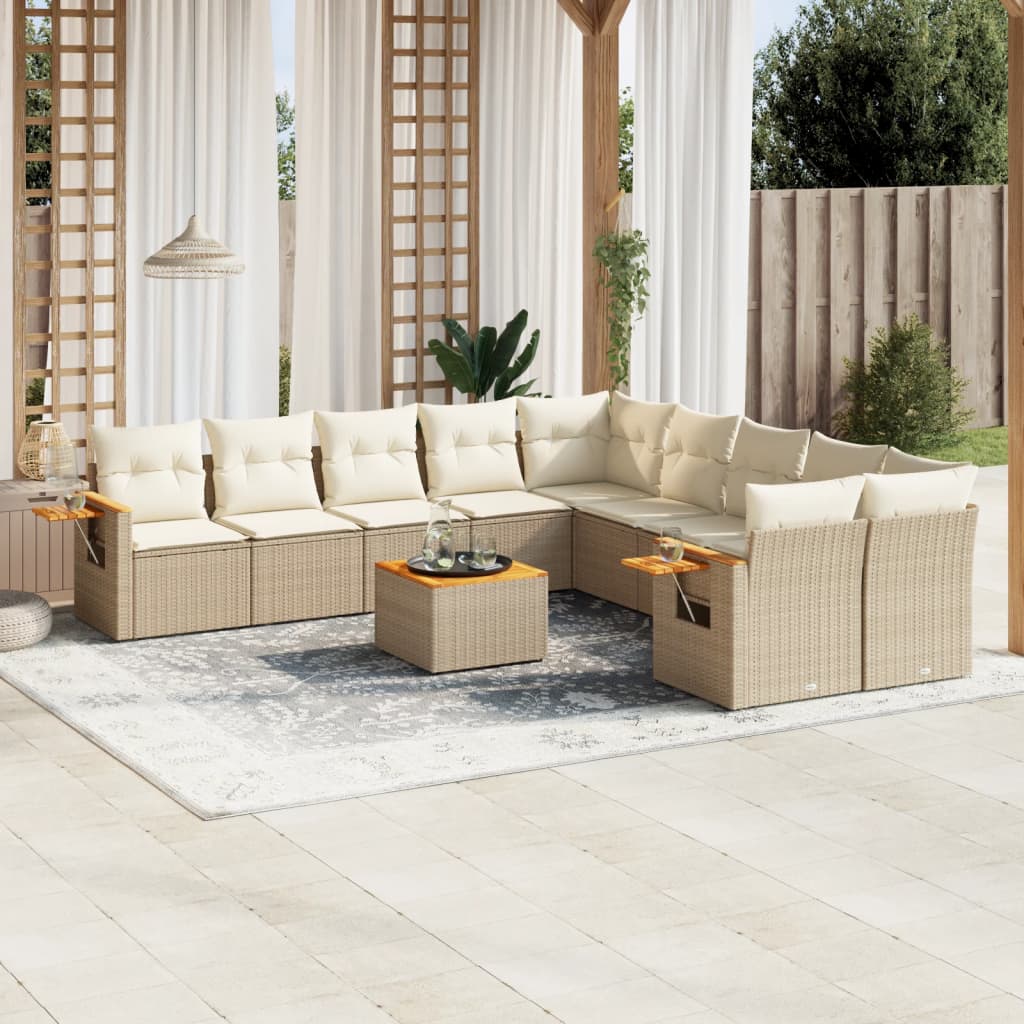 vidaXL 10-piece Lounge Set with Cushions Poly Rattan Black