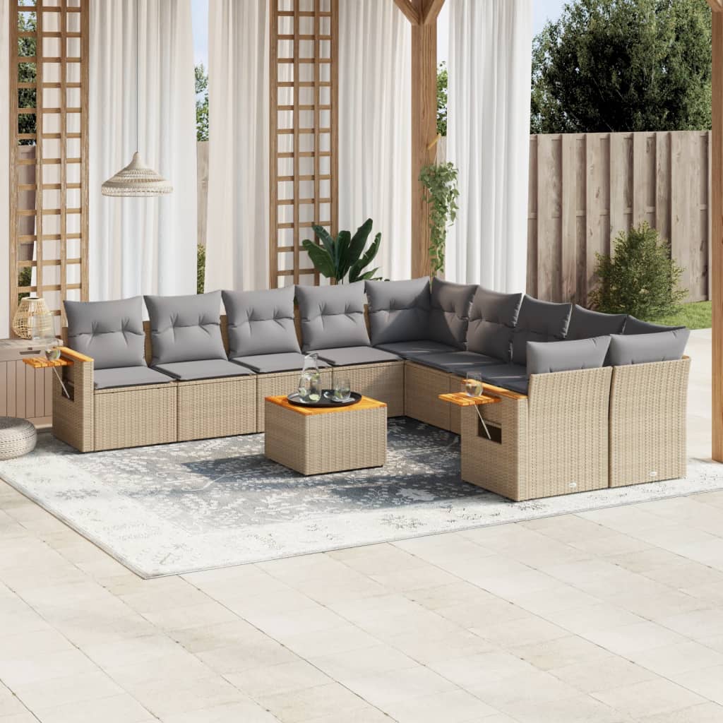 vidaXL 10-piece Lounge Set with Cushions Poly Rattan Black