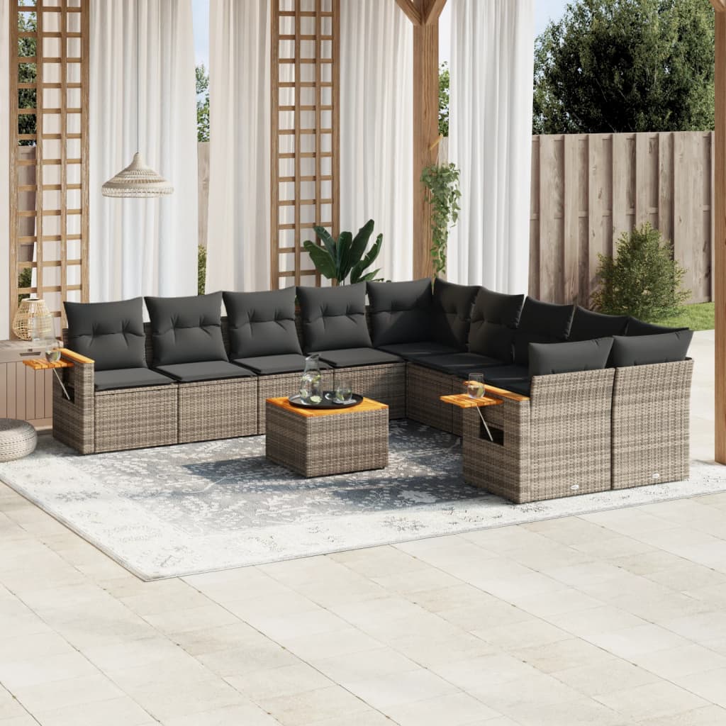 vidaXL 10-piece Lounge Set with Cushions Poly Rattan Black