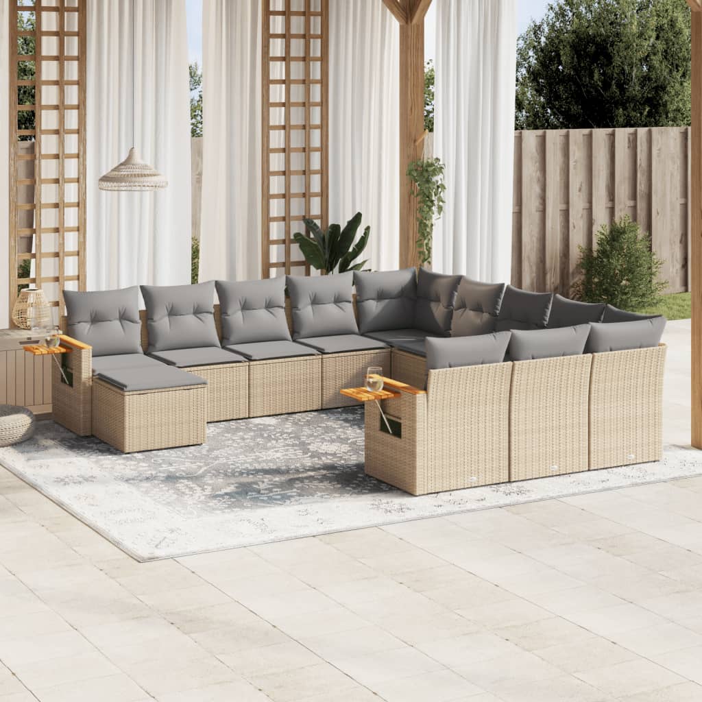 vidaXL 11-delige Loungeset met kussens poly rattan zwart