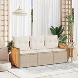 vidaXL 3-delige Loungeset met kussens poly rattan zwart