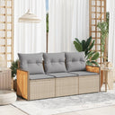 vidaXL 3-delige Loungeset met kussens poly rattan zwart