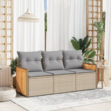 vidaXL 3-delige Loungeset met kussens poly rattan zwart