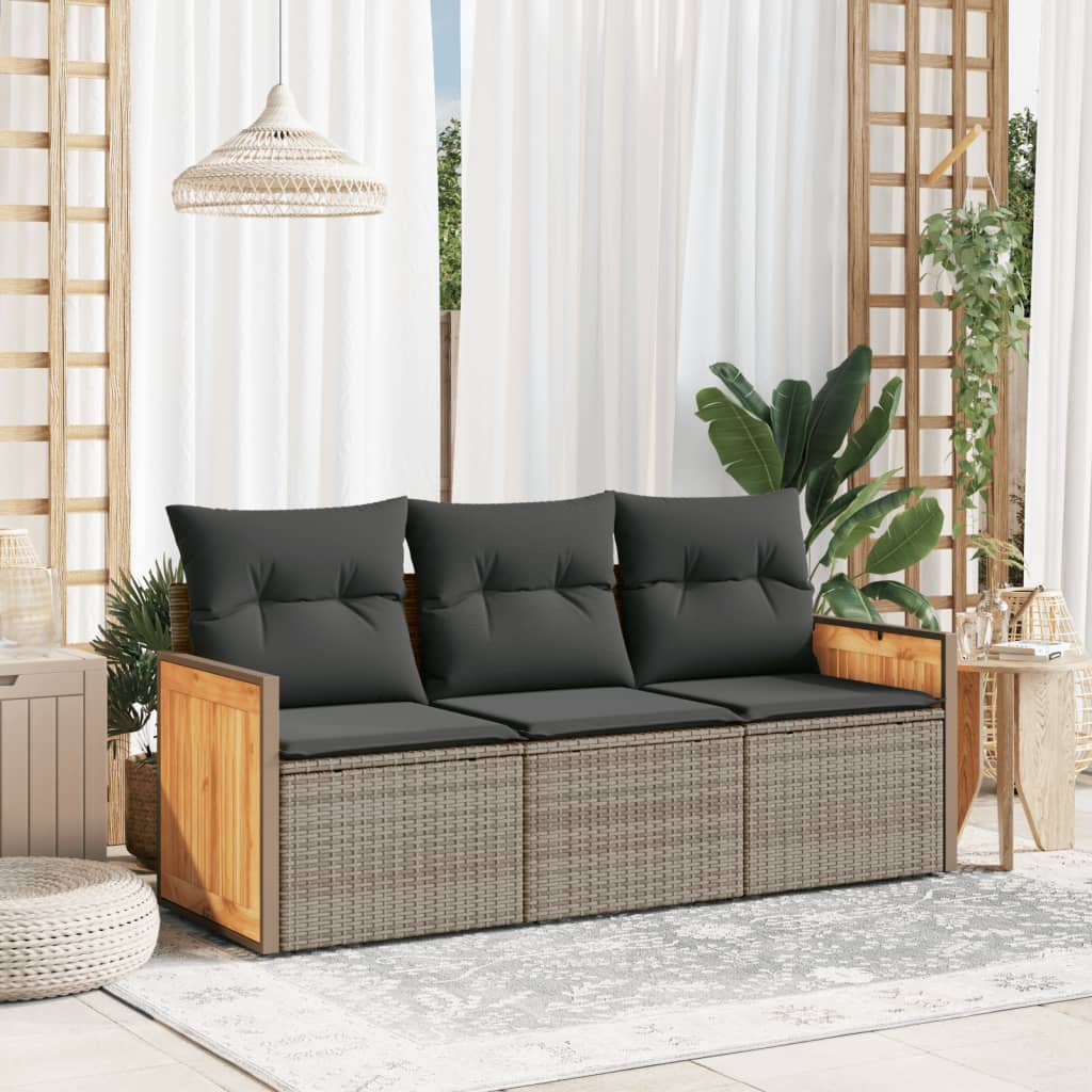 vidaXL 3-delige Loungeset met kussens poly rattan zwart