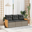 vidaXL 3-delige Loungeset met kussens poly rattan zwart