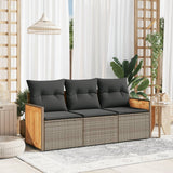 vidaXL 3-delige Loungeset met kussens poly rattan zwart