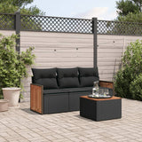 vidaXL 3-delige Loungeset met kussens poly rattan zwart