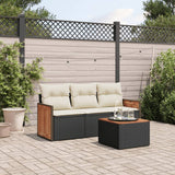 vidaXL 3-delige Loungeset met kussens poly rattan zwart