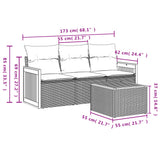 vidaXL 3-delige Loungeset met kussens poly rattan zwart