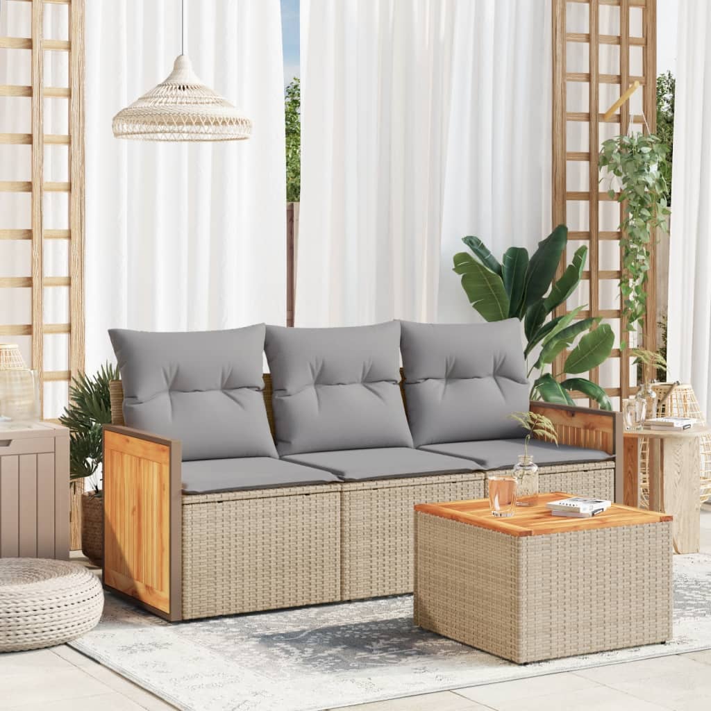 vidaXL 3-delige Loungeset met kussens poly rattan zwart