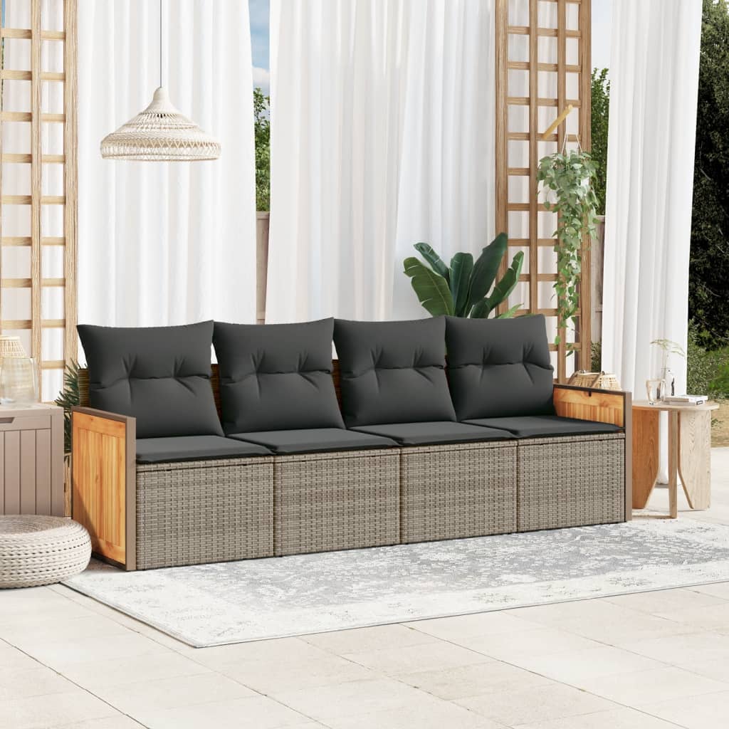 vidaXL 4-delige Loungeset met kussens poly rattan zwart