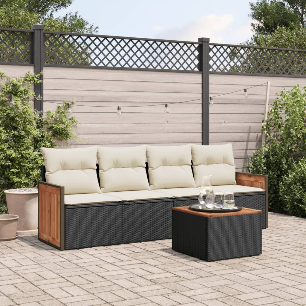 vidaXL 4-delige Loungeset met kussens poly rattan zwart