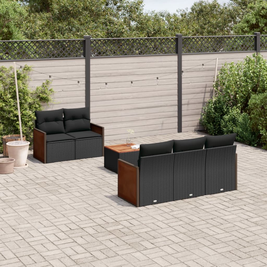 vidaXL 6-delige Loungeset met kussens poly rattan zwart