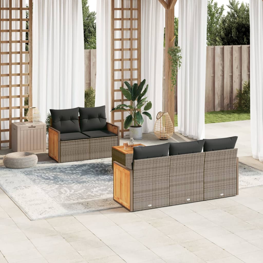 vidaXL 6-delige Loungeset met kussens poly rattan zwart