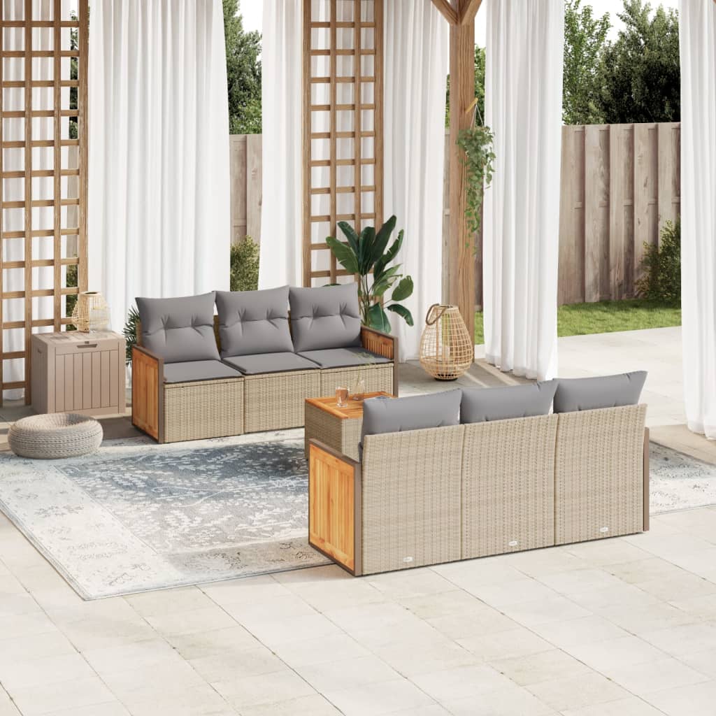 vidaXL 7-delige Loungeset met kussens poly rattan zwart