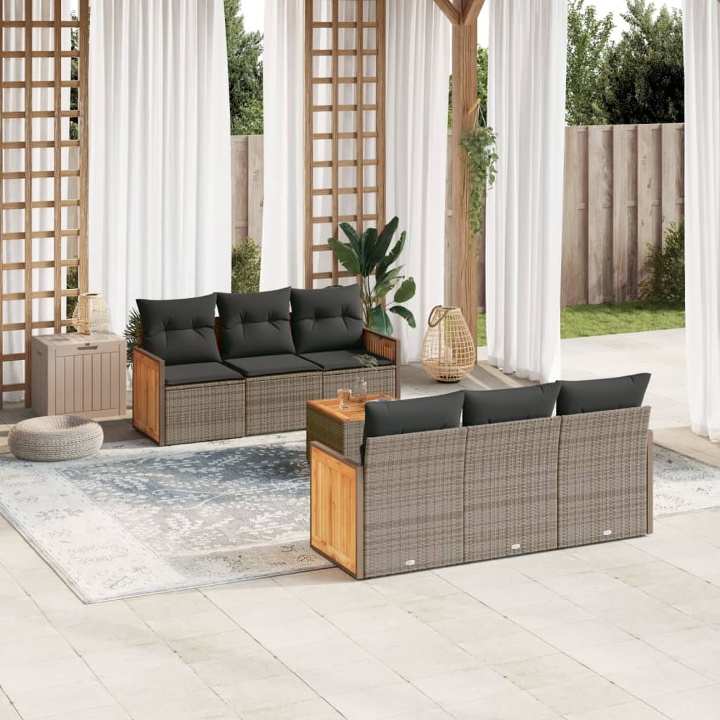 vidaXL 7-delige Loungeset met kussens poly rattan zwart